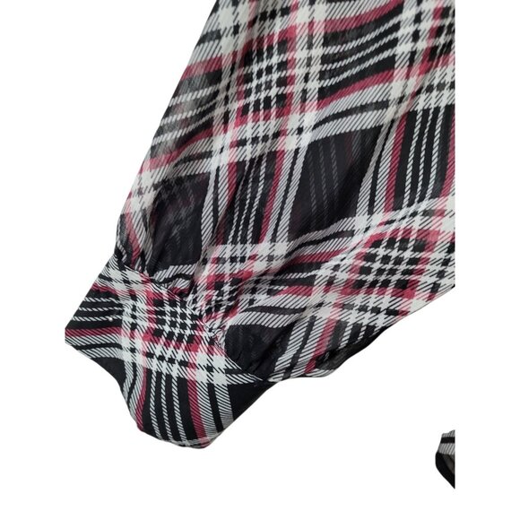 Lane Bryant Size 22/24 Black Plaid Ruffle Front Babydoll Blouse Top Sheer Preppy - Picture 8 of 13